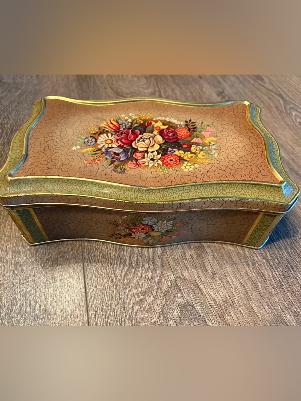Vintage 1930s Art Deco Embossed Floral Tin Box - Made in Holland